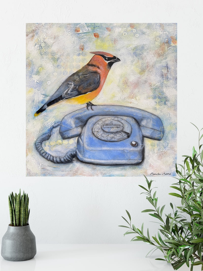 Call to Listen - Cedar Waxwing Bird Painting