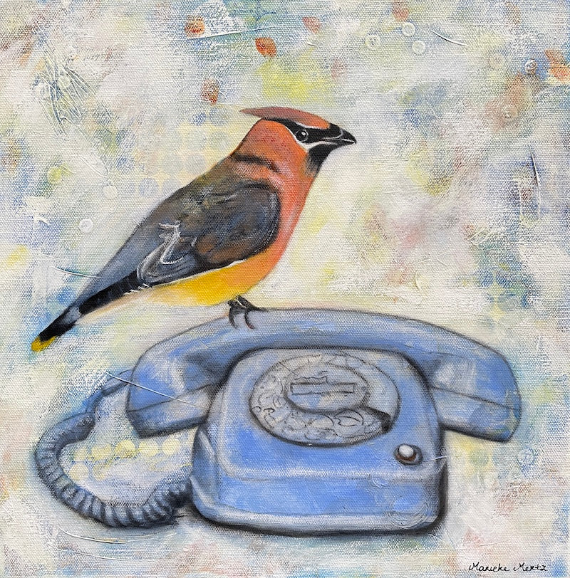 Call to Listen - Cedar Waxwing Bird Painting
