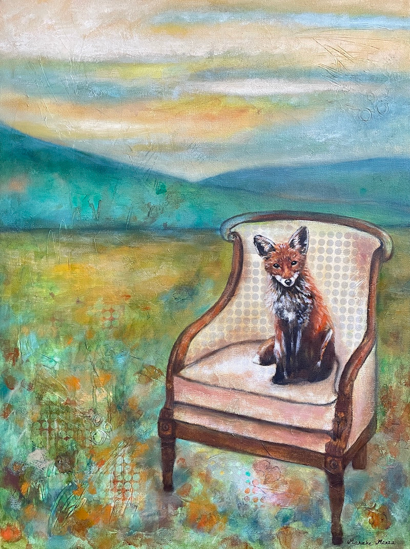 Fox Wildlife Painting Original Art Comfort of Home – Marieke Mertz Art