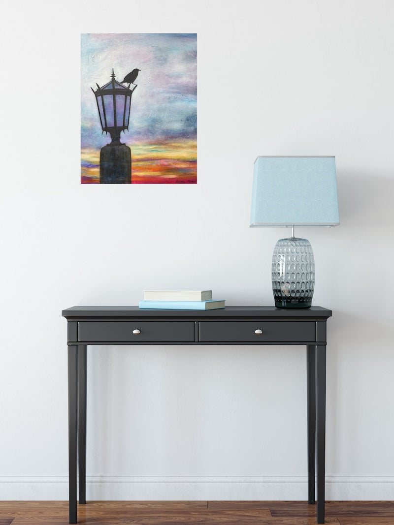 Rocky Butte Crow at Sunset Painting