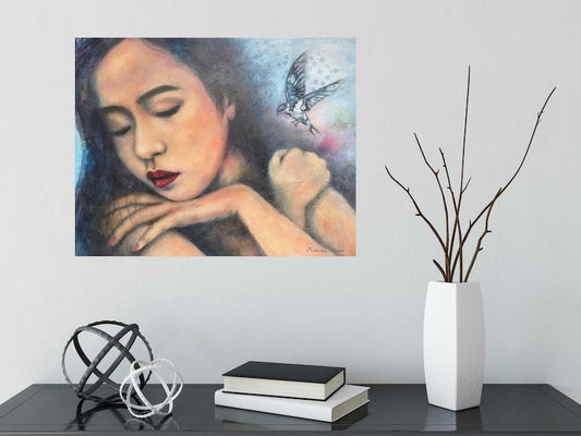 Swallow of Hope painting by artist MARIEKE MERTZ