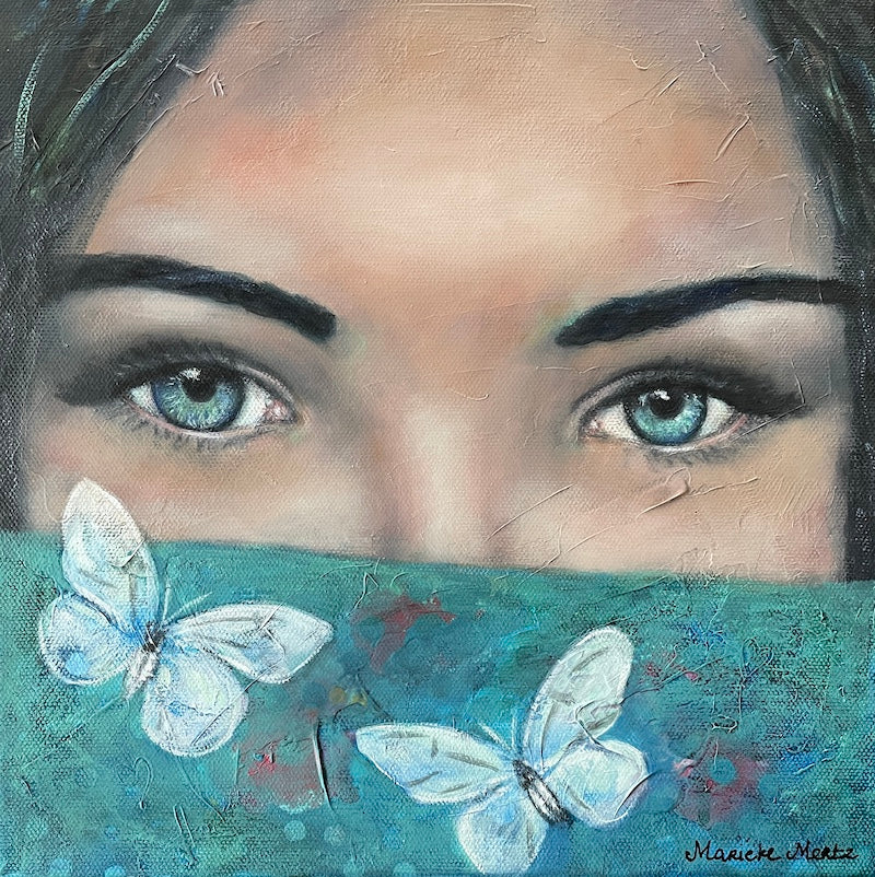 Butterfly Eyes - Original Oil Painting with Mixed Media