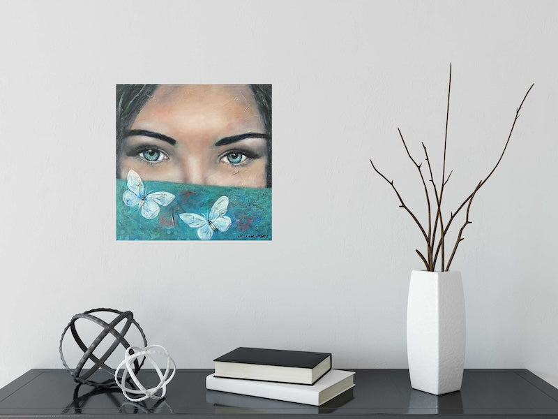 Butterfly Eyes - Original Oil Painting with Mixed Media