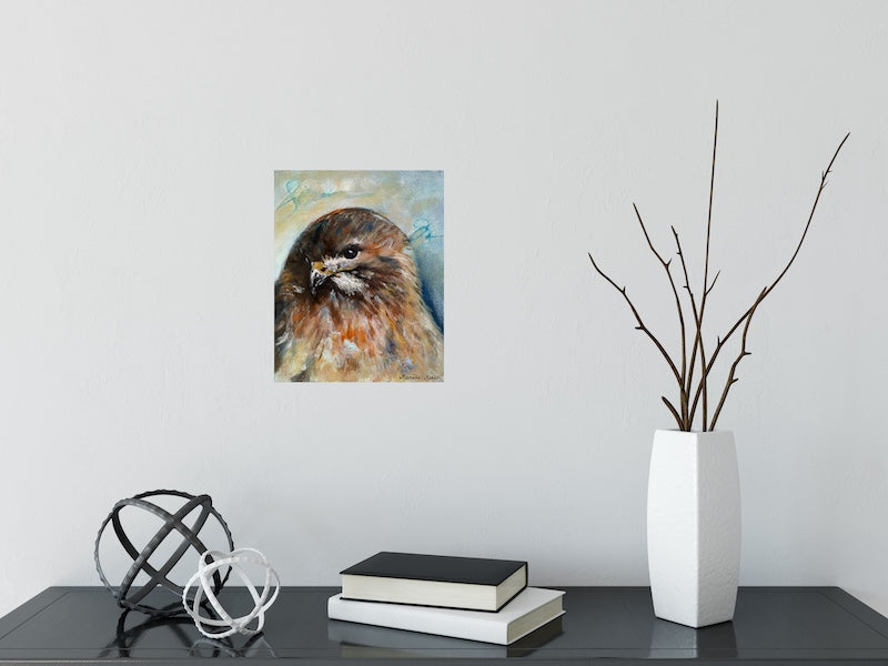 Red Tailed Hawk Original Wildlife Painting Side Eye