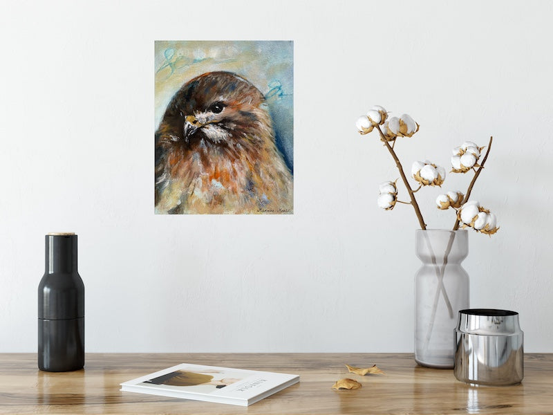 Red Tailed Hawk Original Wildlife Painting Side Eye