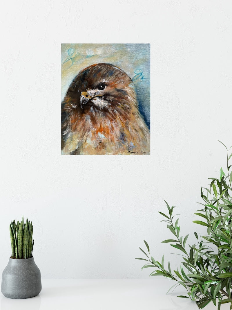 Red Tailed Hawk Original Wildlife Painting Side Eye