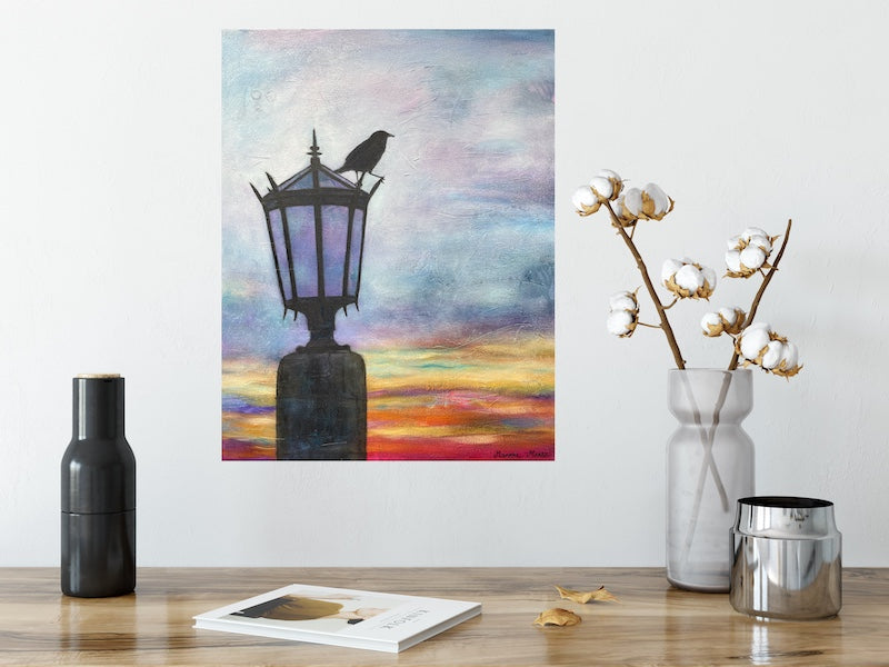 Rocky Butte Crow at Sunset Painting