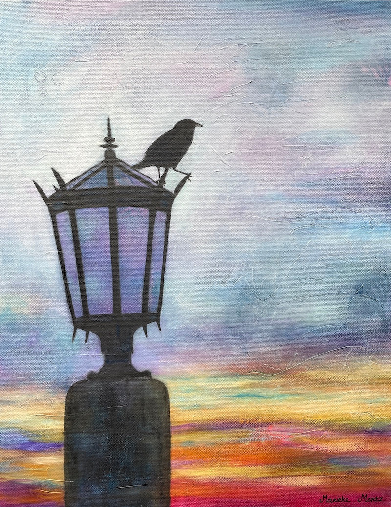 Rocky Butte Crow at Sunset Painting