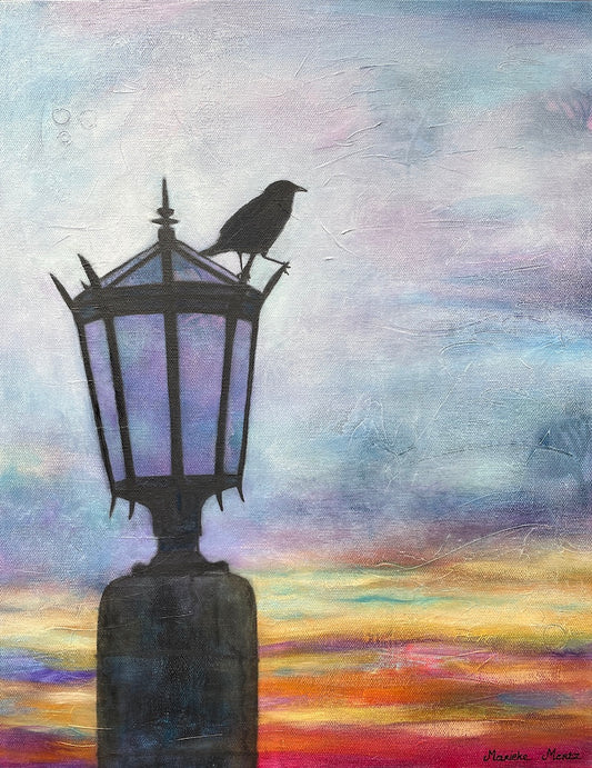 Rocky Butte Crow at Sunset Painting