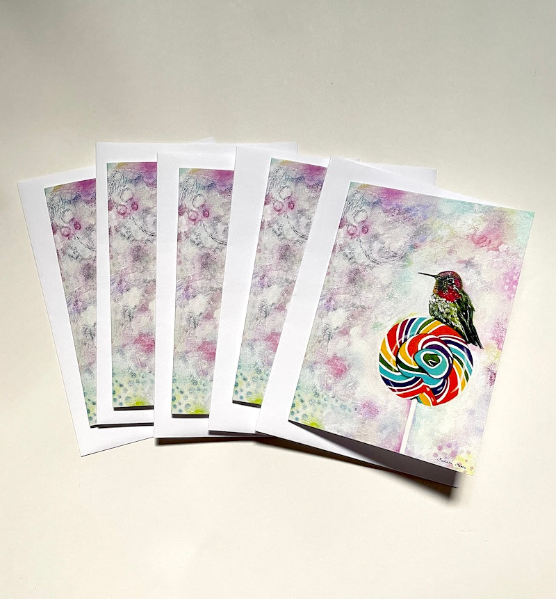Hummingbird Art Greeting Card Set "Sweet Tooth" - 5 Pack