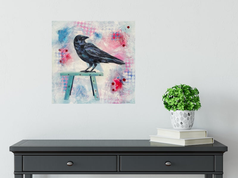 Thinker's Perch - Crow Bird Painting on Canvas