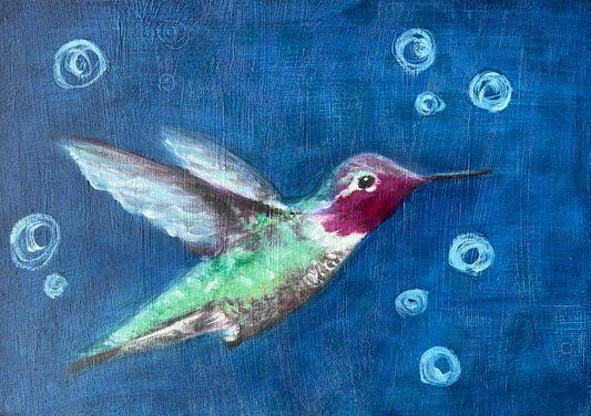 Tiny Tornado Hummingbird Original Art on Wood Panel
