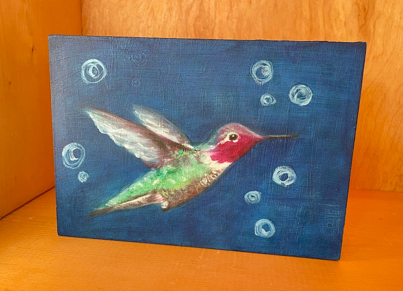 Tiny Tornado Hummingbird Original Art on Wood Panel