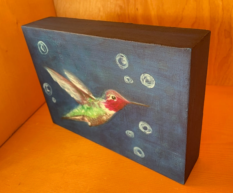 Tiny Tornado Hummingbird Original Art on Wood Panel
