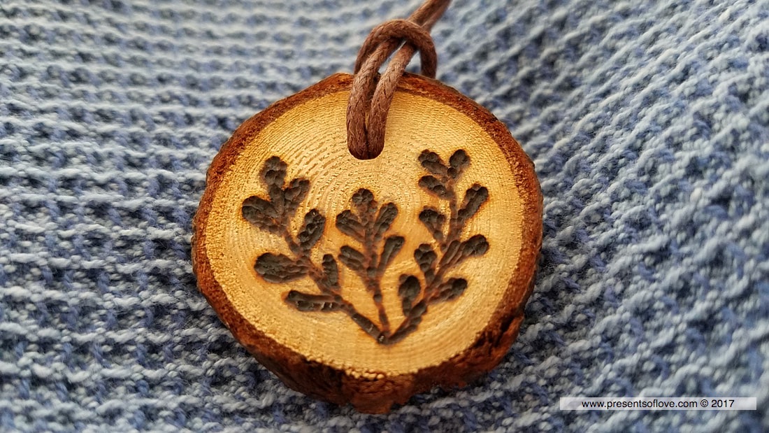 Nature Lover Wood Burned Necklace with Plant Design