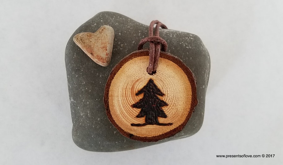 Pyrography Necklace with Christmas Pine Tree