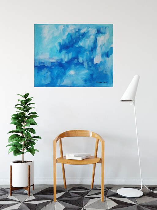 Abstract Acrylic Painting in Blue and White
