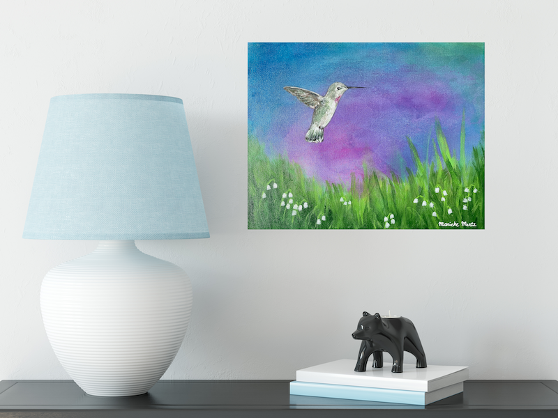 Hummingbird with May Birth Month Flower Lily of the Valley Painting