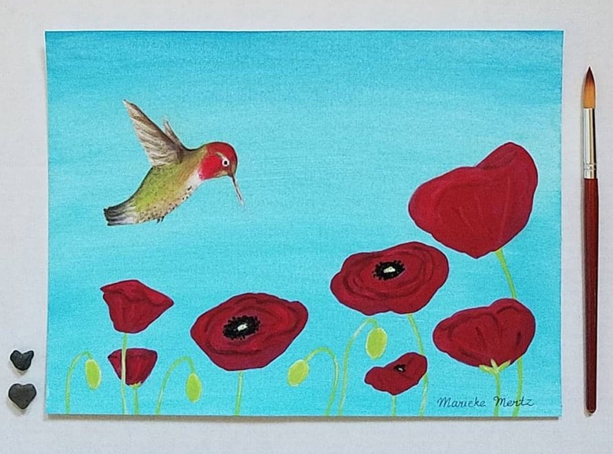Among Poppies Hummingbird Artwork